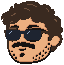 Avatar em pixel art de Gustavo Costa (Guh): cabelo cacheado, óculos escuros e bigode